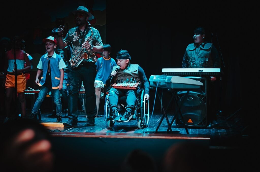 music, band, child, wheelchair, saxophone, singer, dance, entertainment, performance, festival, sound, stage, show, club, musical, instrument, audience, live, motivational, special needs, band, band, wheelchair, motivational, motivational, motivational, motivational, motivational